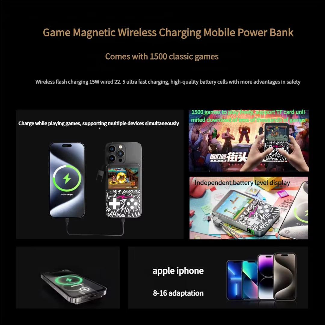Power Up Your Play: Mini Game Console Thin Magnetic Wireless Power Bank 5000mAh - Fast Charging for iPhone 16 & Samsung!